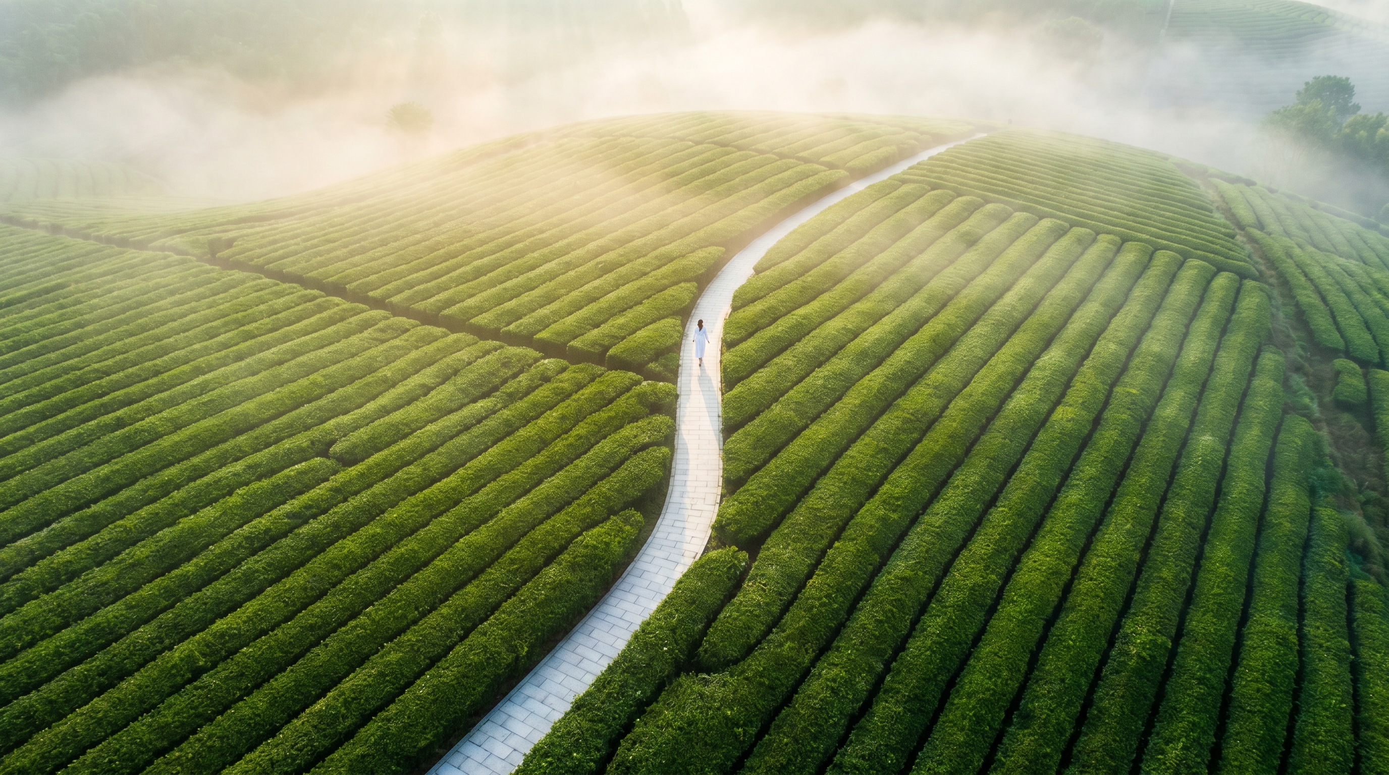 Lush green matcha tea field